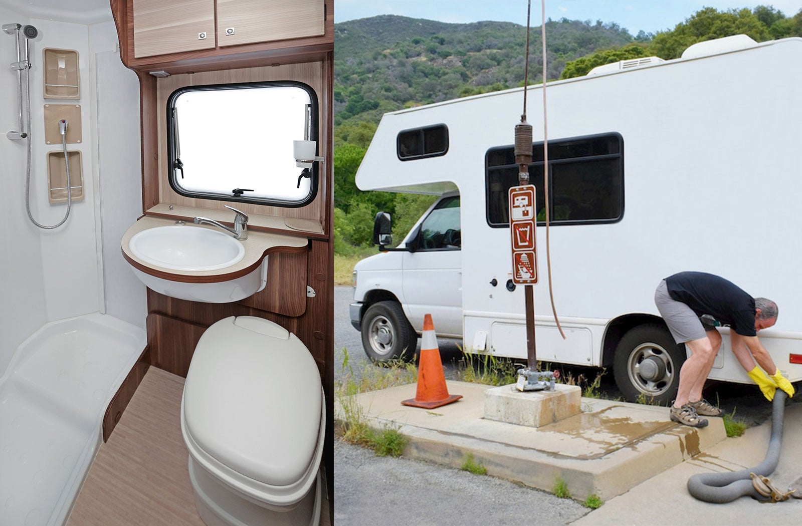 Portable RV/camper toilet and holding tank setup in Chowchilla, California