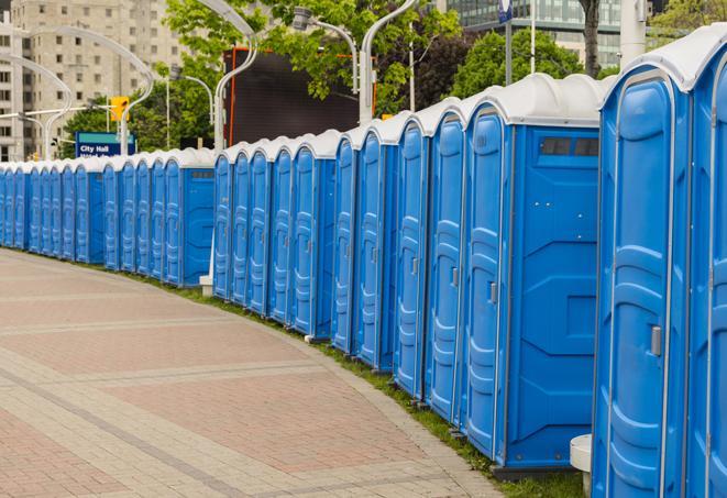 Seasonal porta potty units set up at a Chowchilla, California venue