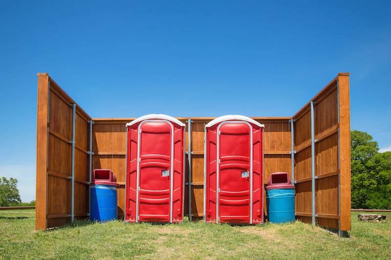 Short-term porta potty units staged for delivery in Chowchilla, California